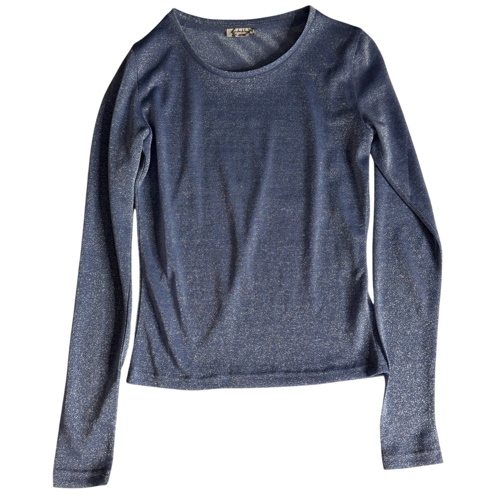 Free People Intimately Mesh‎ So Well Blue Shimmer Long Sleeve Top Womens Small